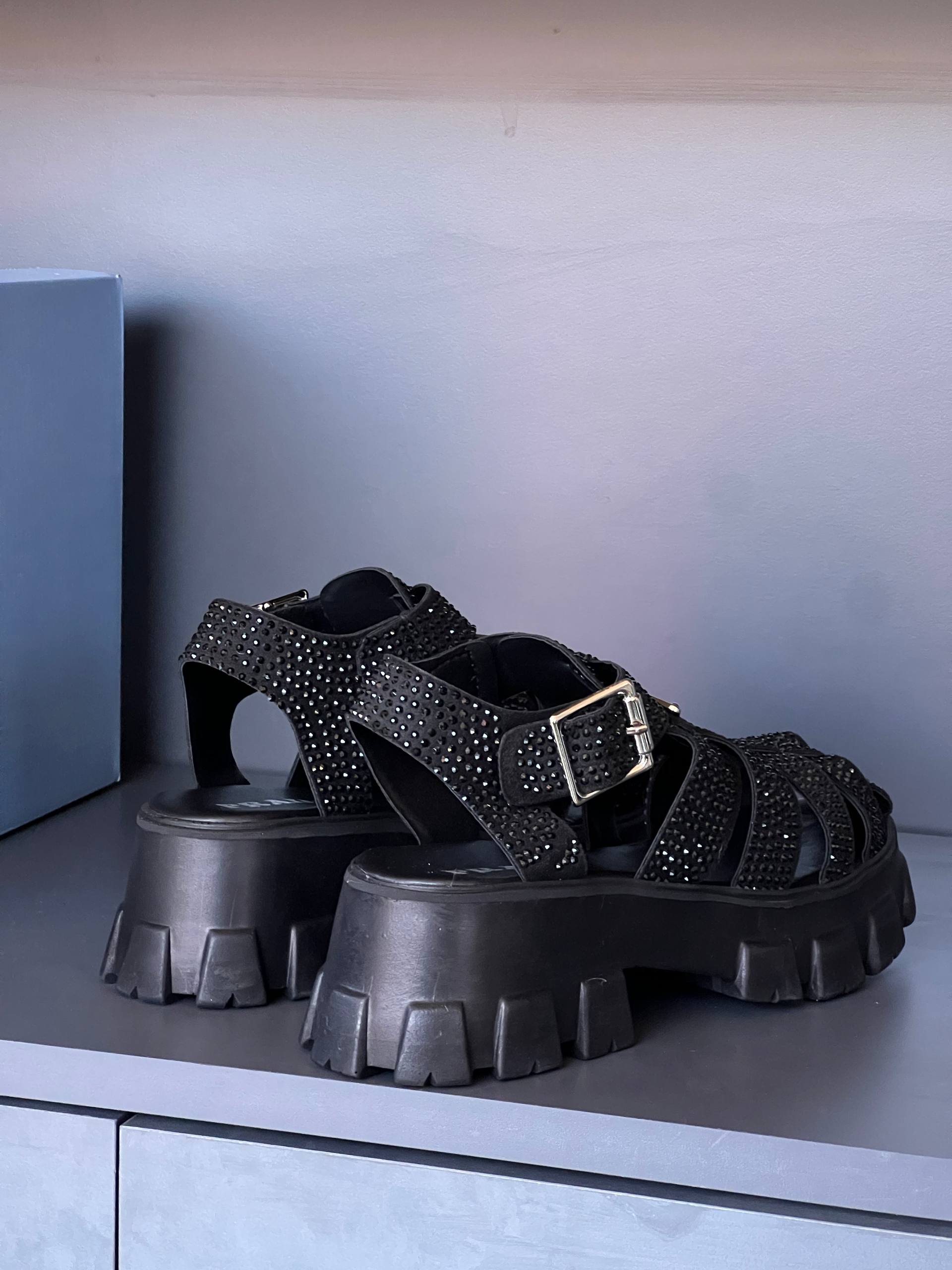 Prada Monolith Crystal Sandals