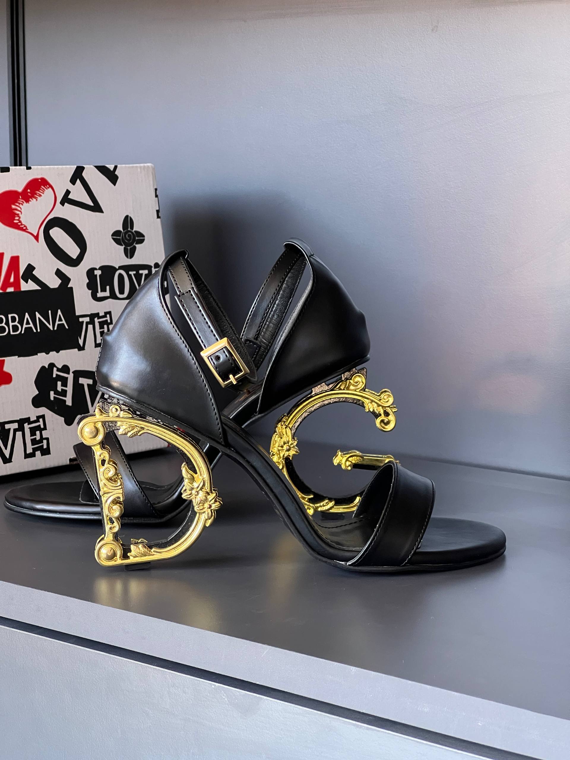 Dolce & Gabbana Baroque Heel Sandals Black