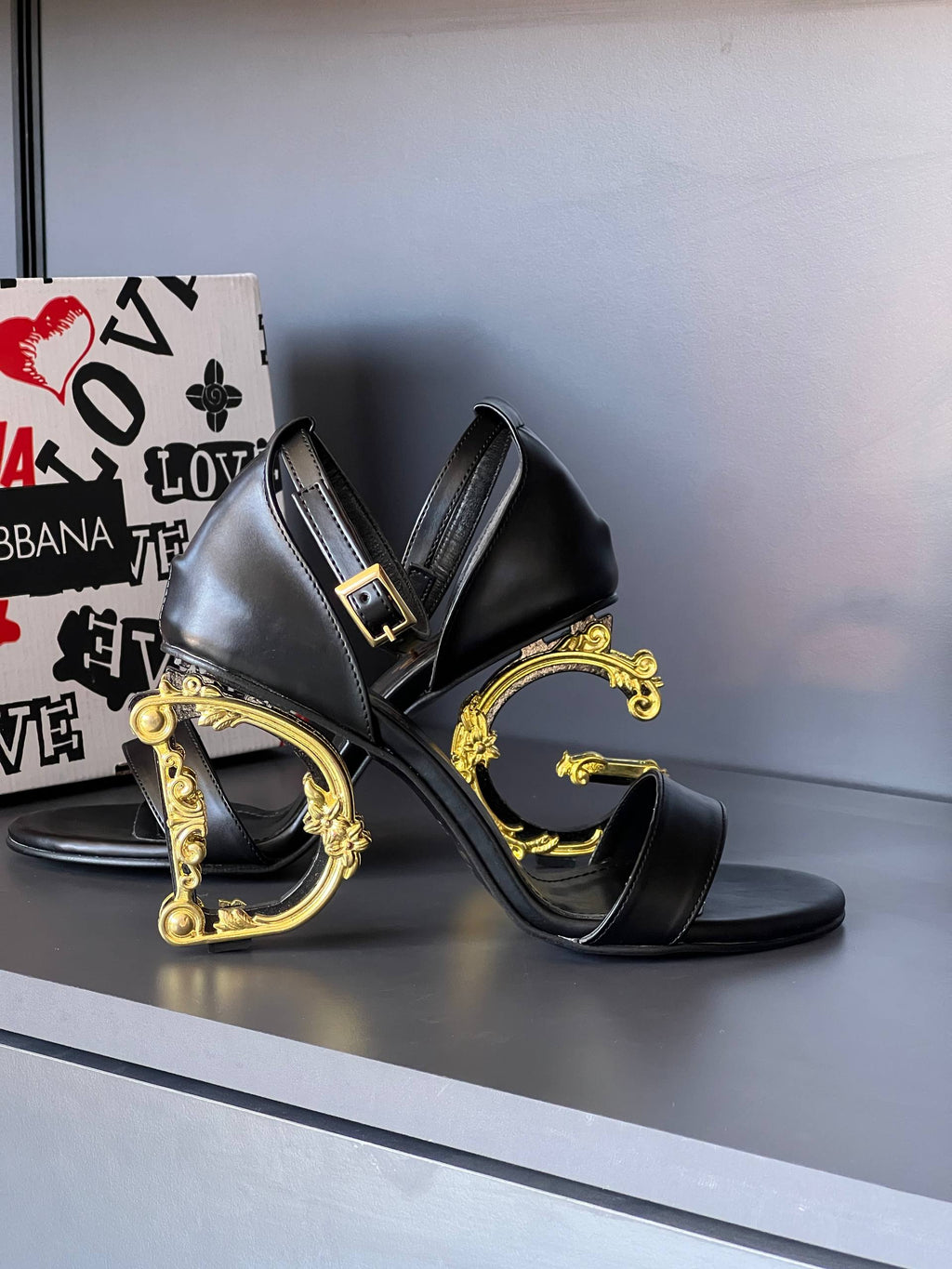Dolce & Gabbana Baroque Heel Sandals Black