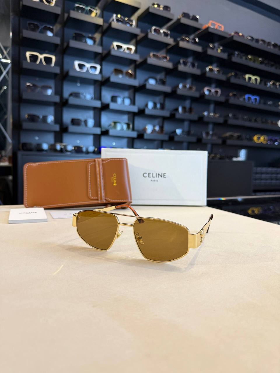 CELINE Triomphe Gold Shield Sunglasses