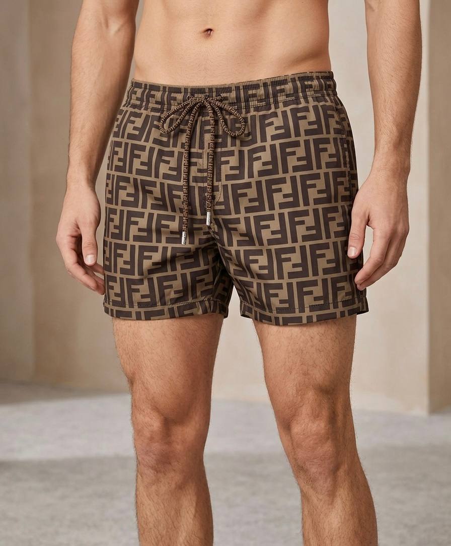 Fendi FF Logo Swim Shorts Brown