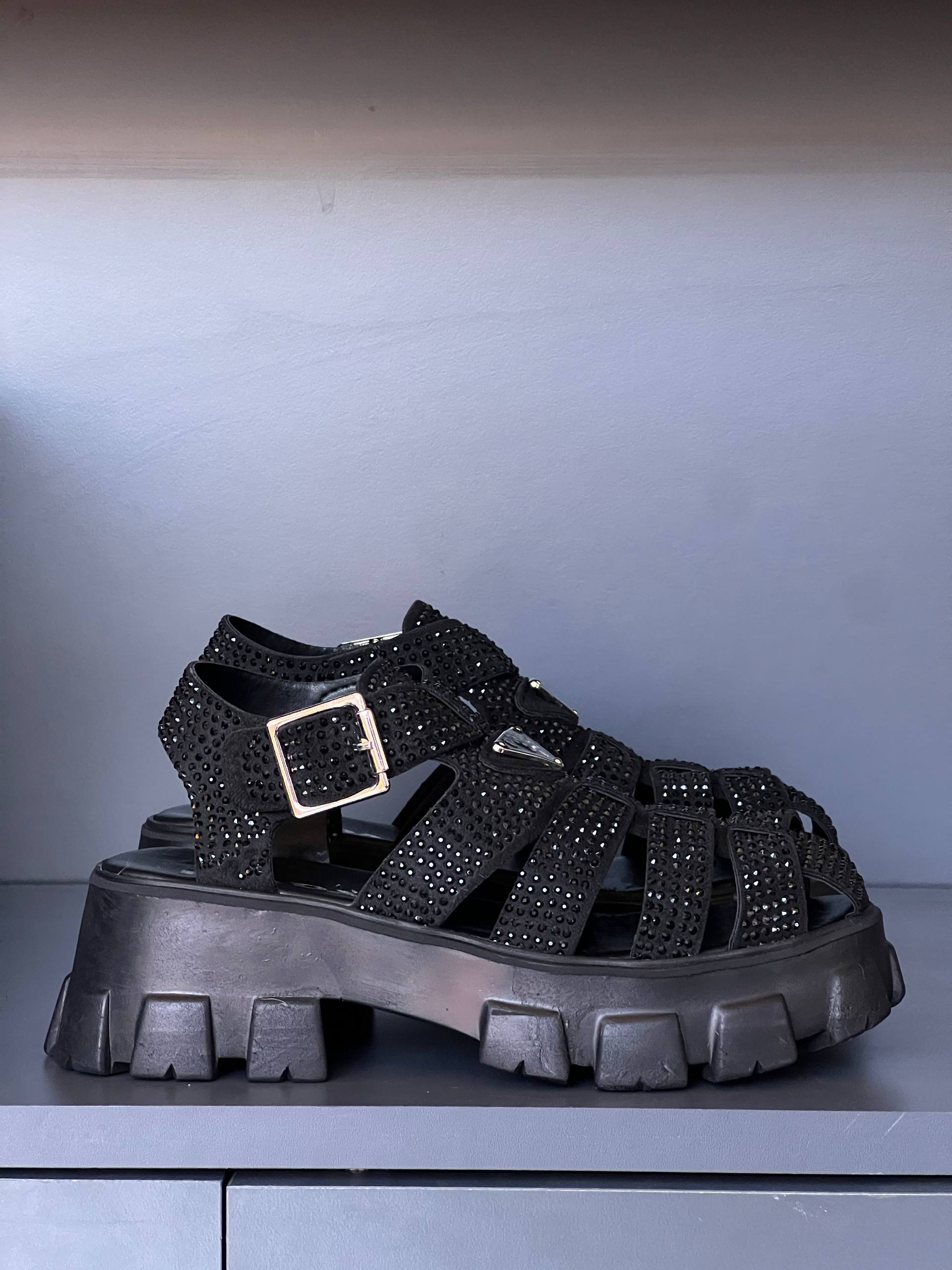 Prada Monolith Crystal Sandals