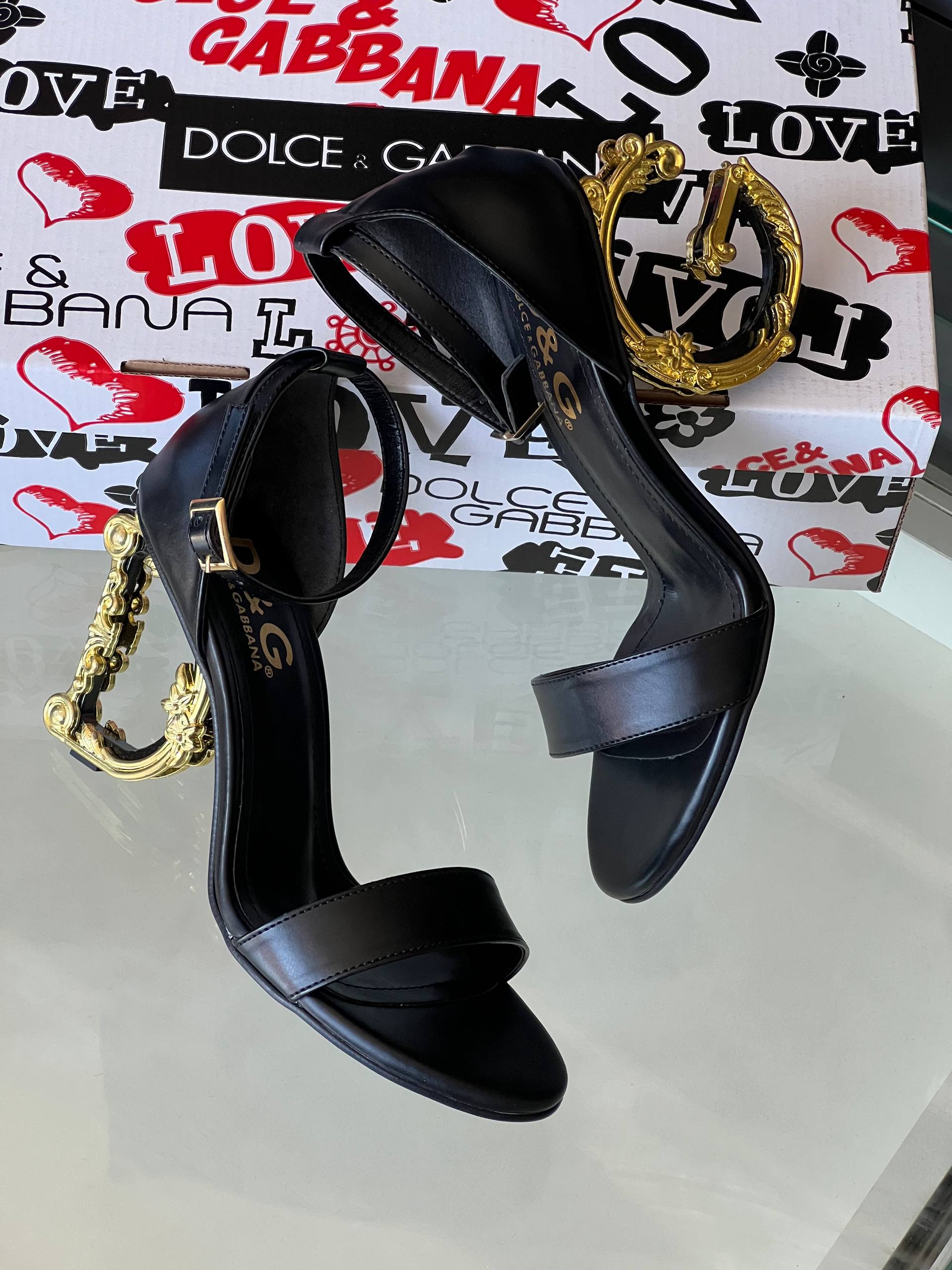 Dolce & Gabbana Baroque Heel Sandals Black