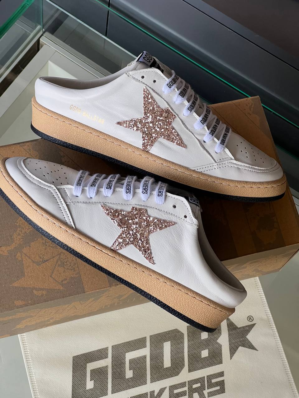 Golden Goose Ball Star Sneakers White Glitter Star