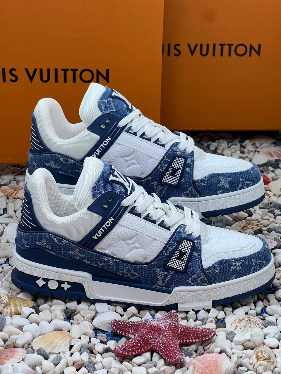 Louis Vuitton Trainer Sneaker Blue Monogram Denim