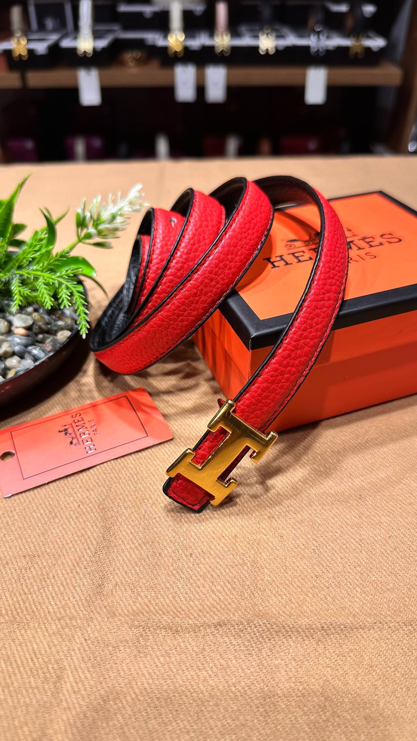 Hermès Η Reversible Leather Belt 3 cm Red
