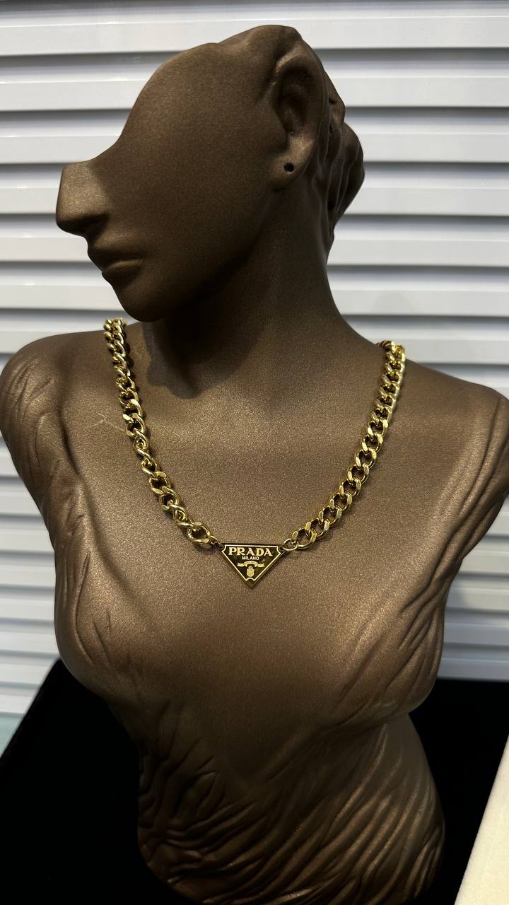 Prada Inspired Triangle Chain Necklace Gold
