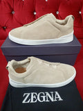 Zegna Triple Stitch Beige Slip-On Sneakers