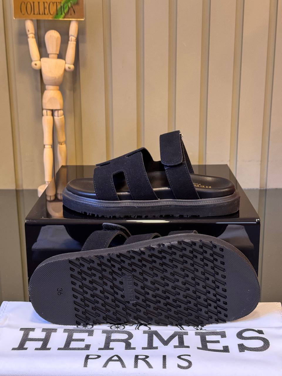 Hermes Sandals Chypre Black Suede