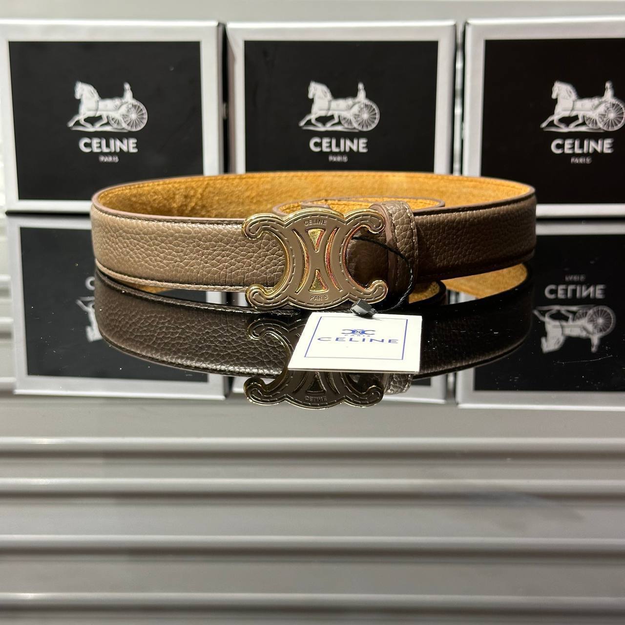 CELINE Triomphe Belt Brown