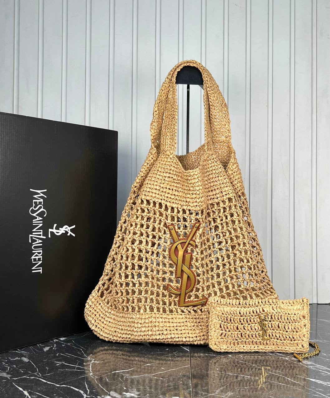 Saint Laurent YSL Raffia Tote Bag