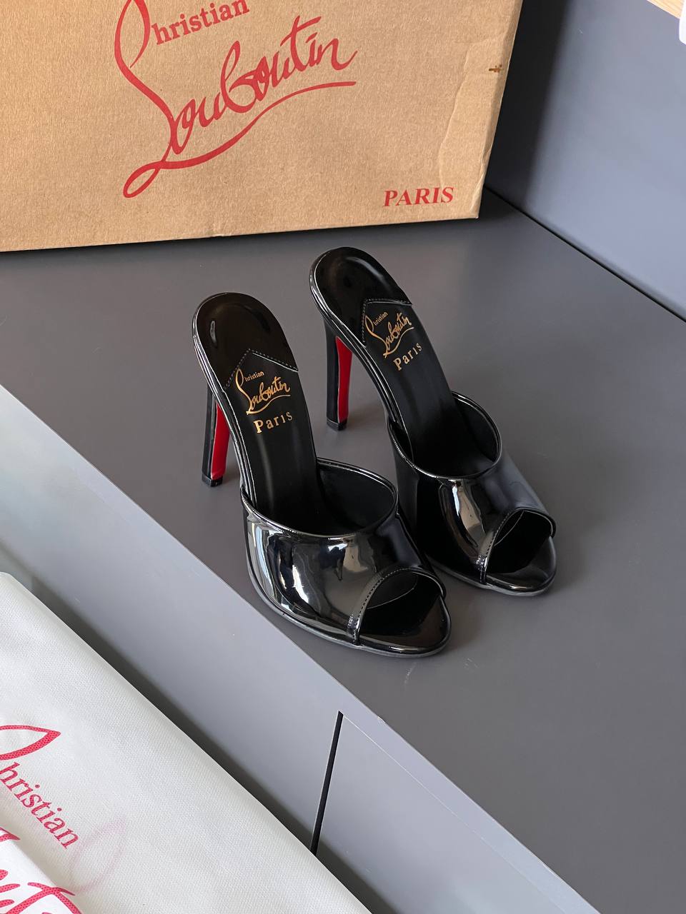 Christian Louboutin Patent Mule Heels Black