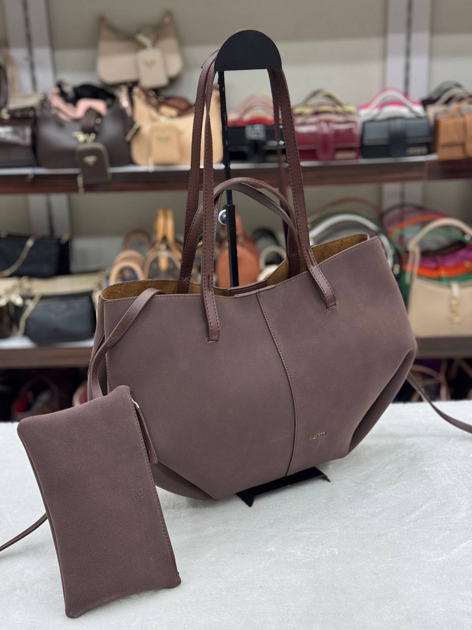 Polène Cyme Tote Bag Brown Suede