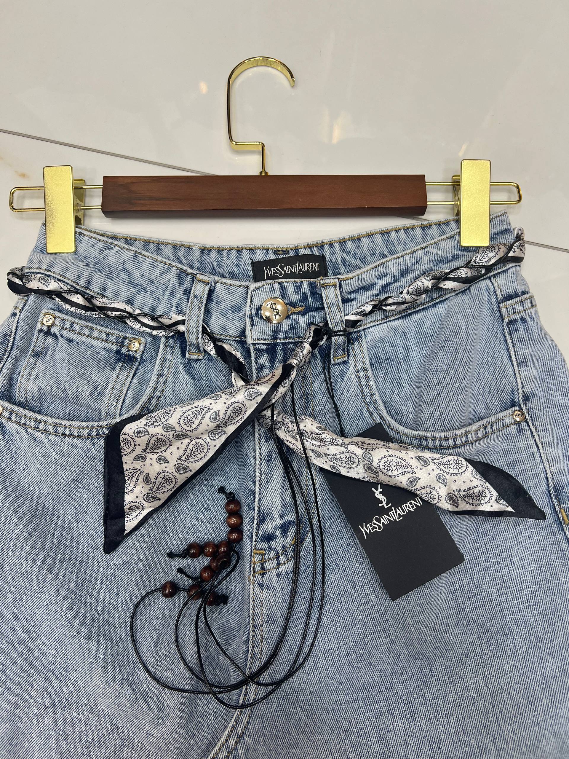 Saint Laurent YSL Logo Jeans Light Blue