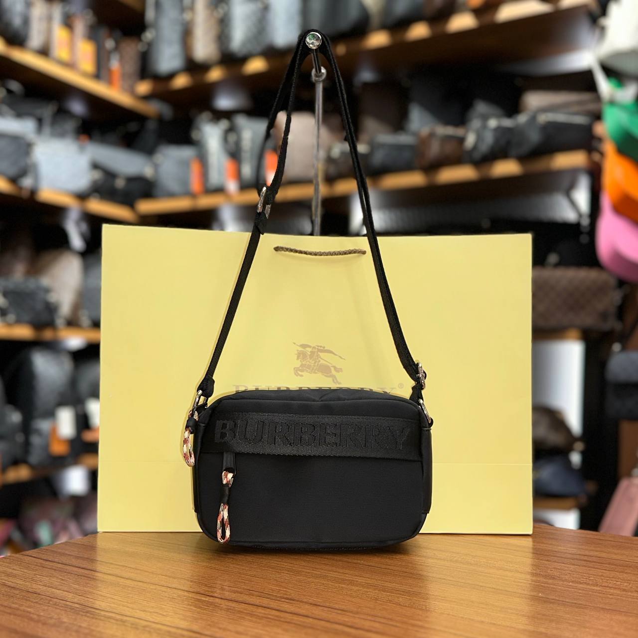Burberry Logo Nylon Crossbody Bag Black