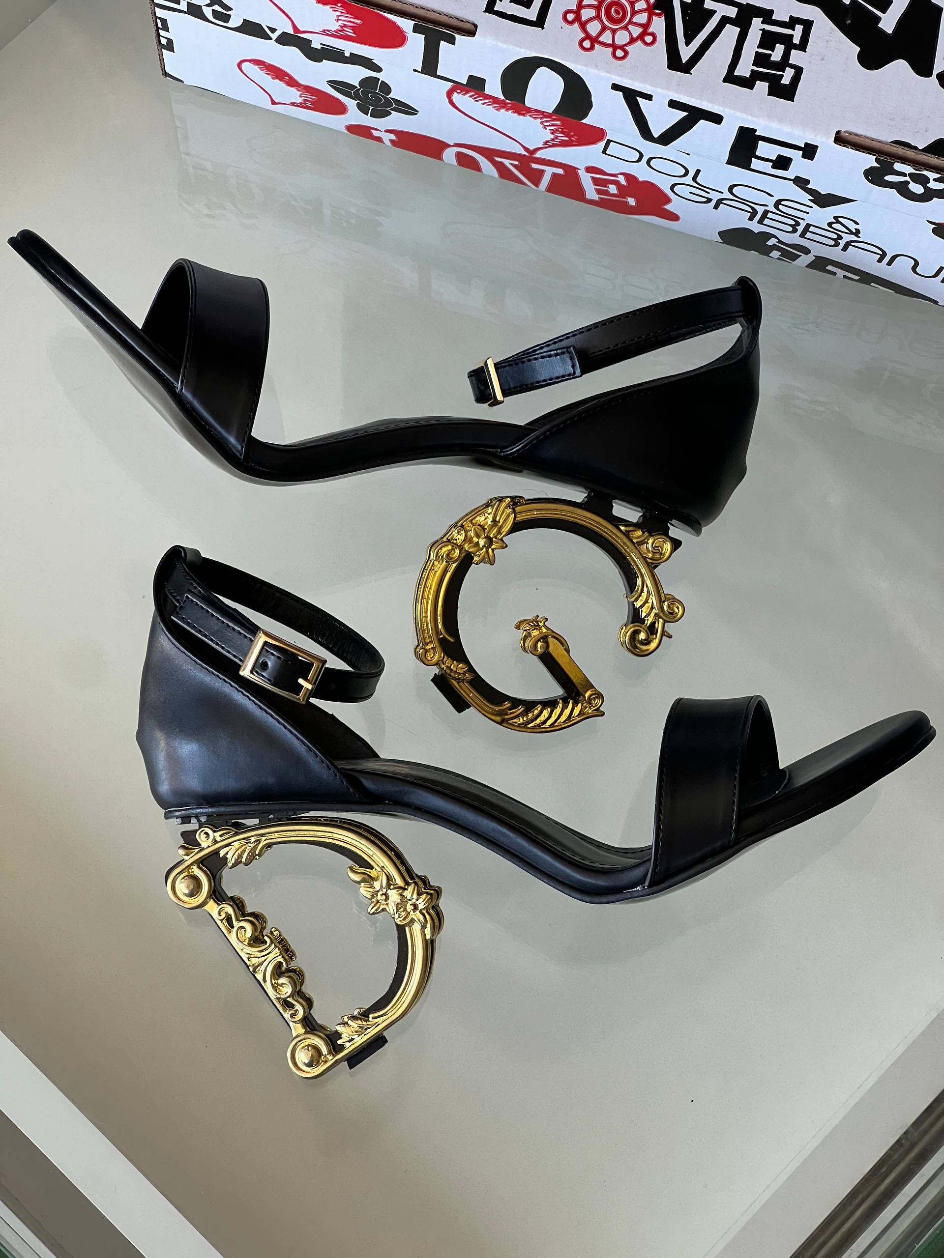 Dolce & Gabbana Baroque Heel Sandals Black