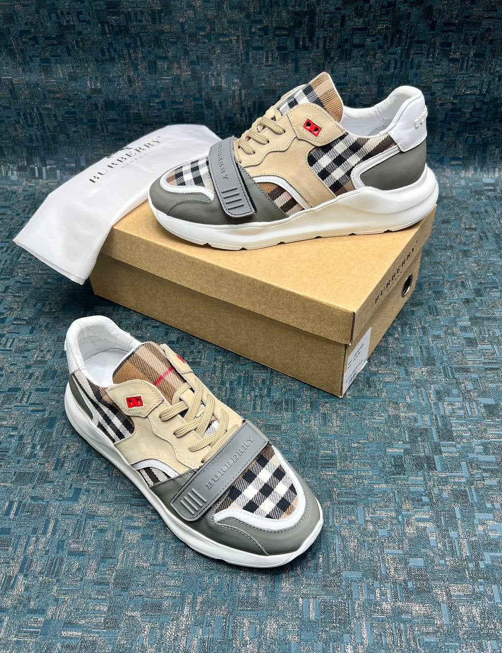 Burberry Vintage Check Strap Sneakers Beige