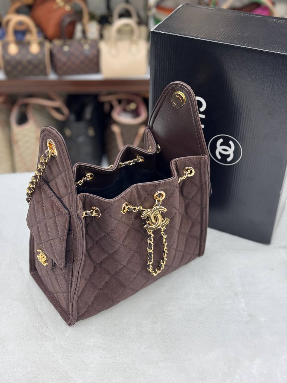 Chanel Gabrielle Suede Bag Brown