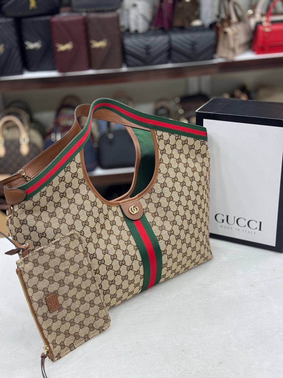 Gucci Ophidia GG Supreme Shopper Bag Beige Brown