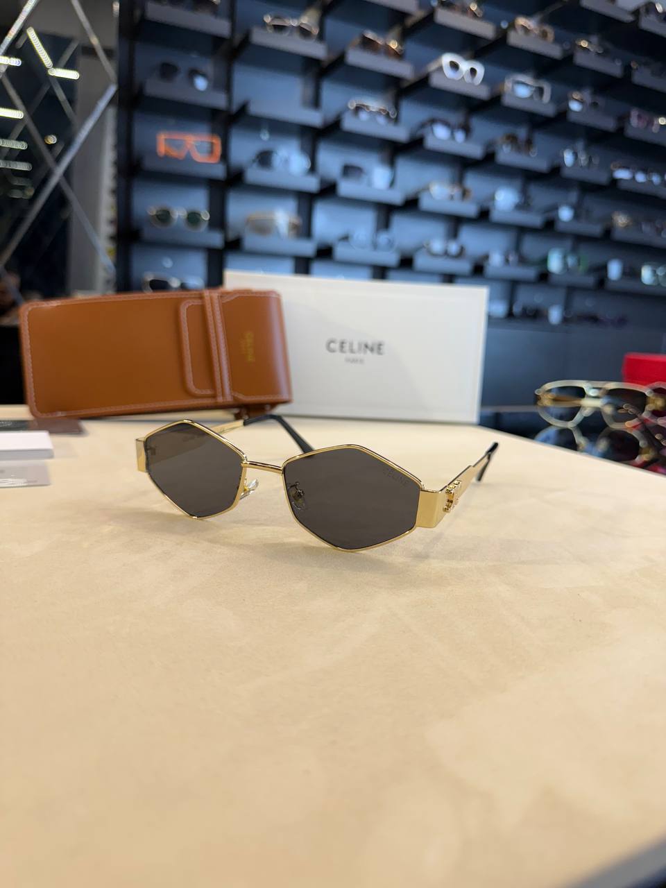 CELINE Triomphe Metal Geometric Sunglasses Gold