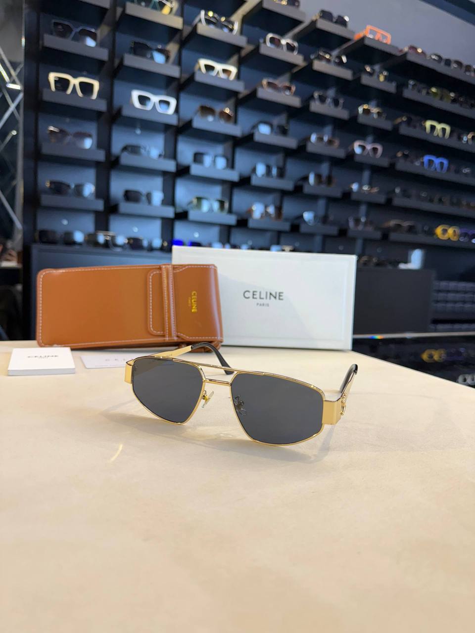 CELINE Triomphe Gold Shield Sunglasses
