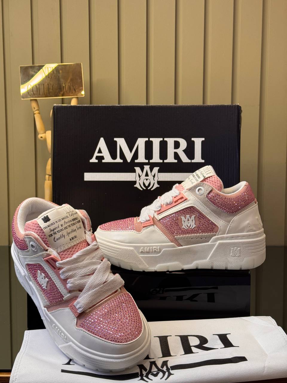 Amiri Crystal Low Top Sneakers White Pink