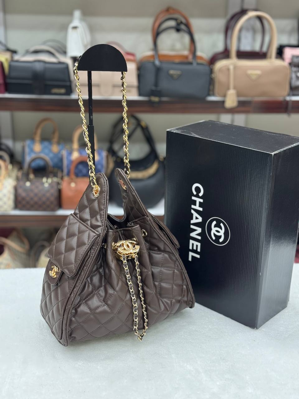 Chanel Gabrielle Hobo Bag Dark Brown Quilted Leather