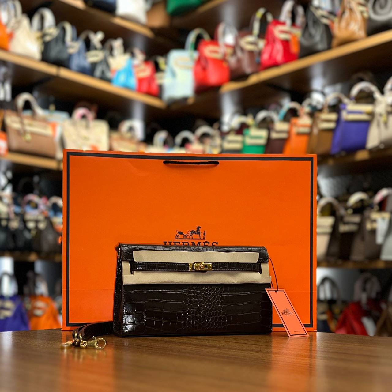 Hermes Kelly Black Croco