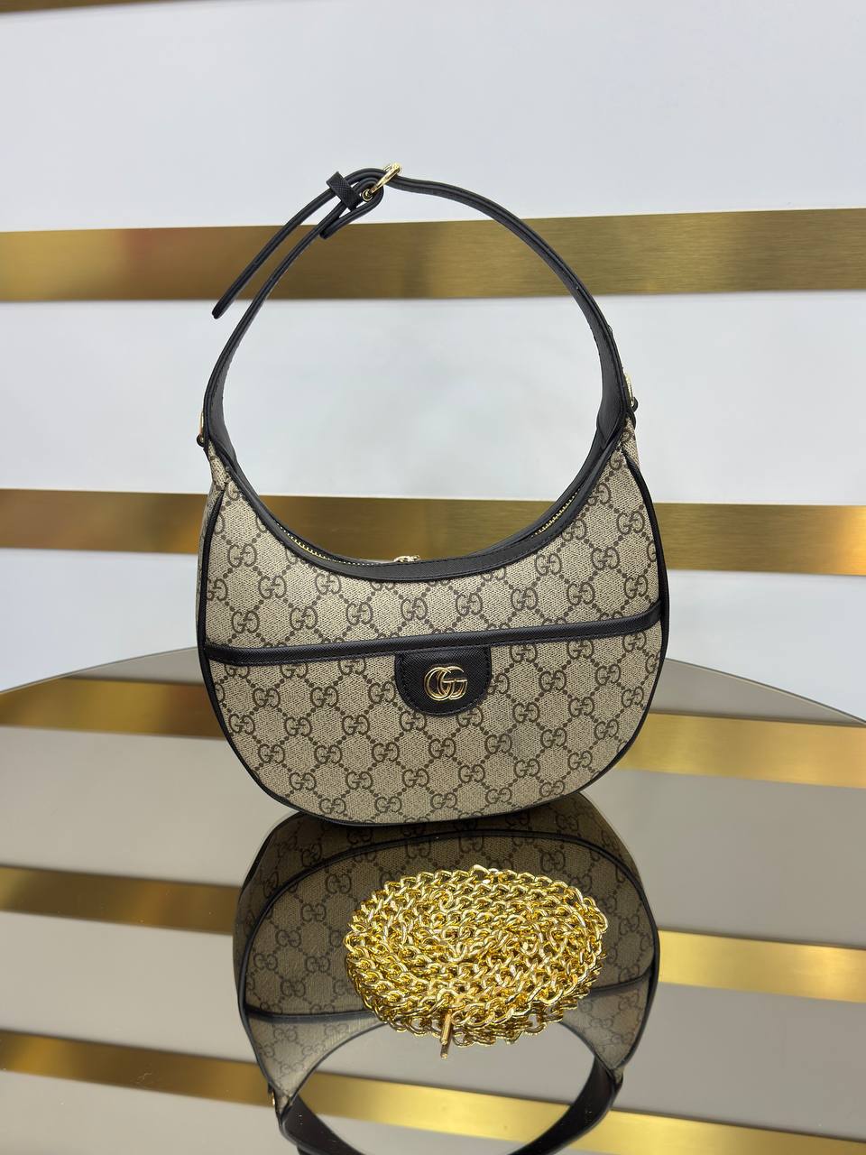 Gucci GG Supreme Half Moon Shoulder Bag