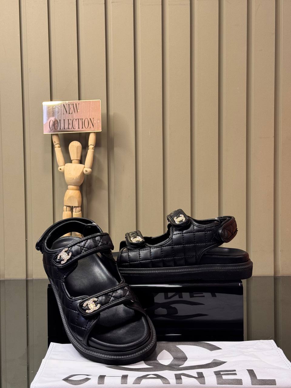 Chanel Quilted Velcro Sandals Black