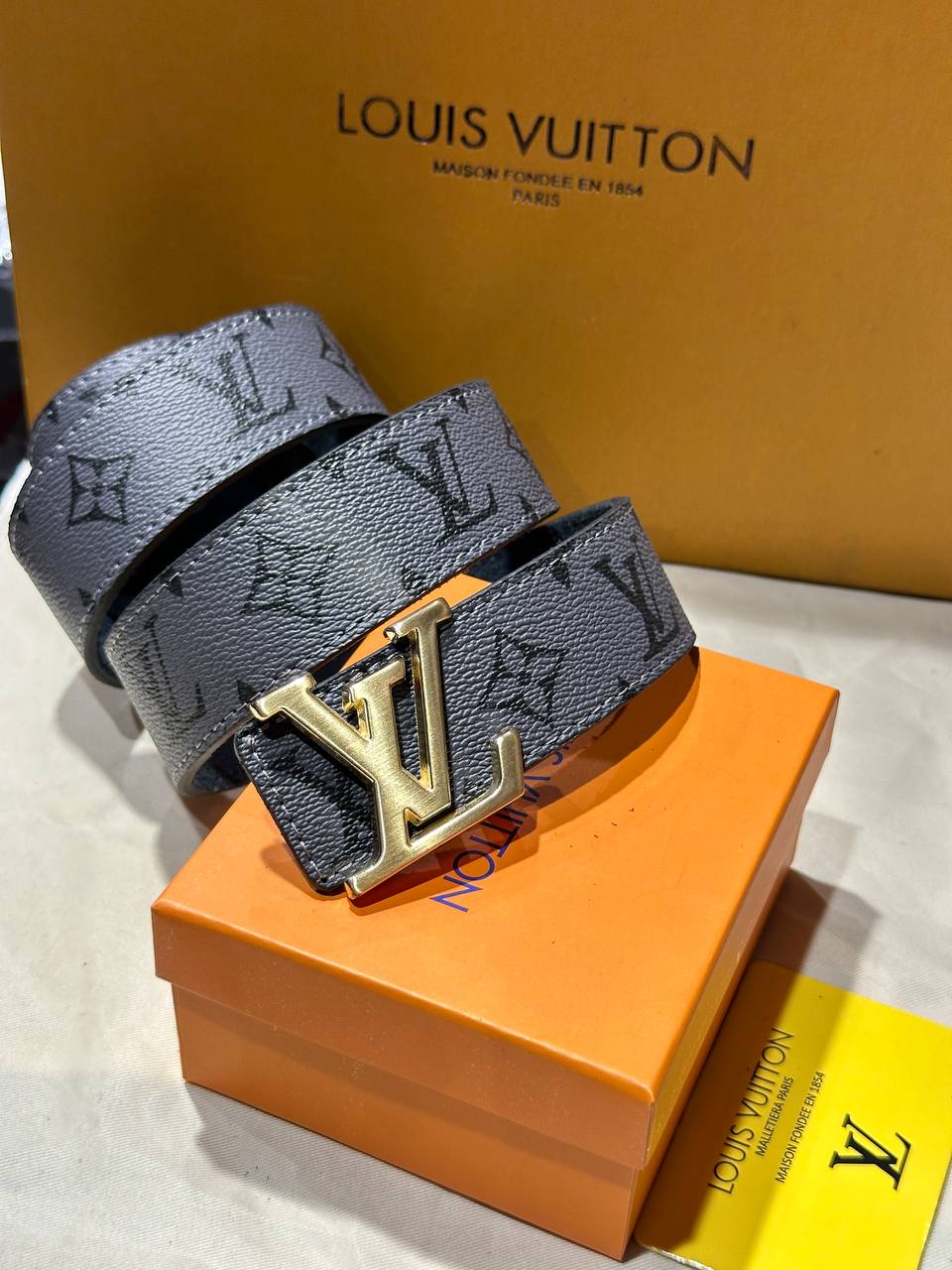Louis Vuitton LV Initials Monogram Leather Belt Grey