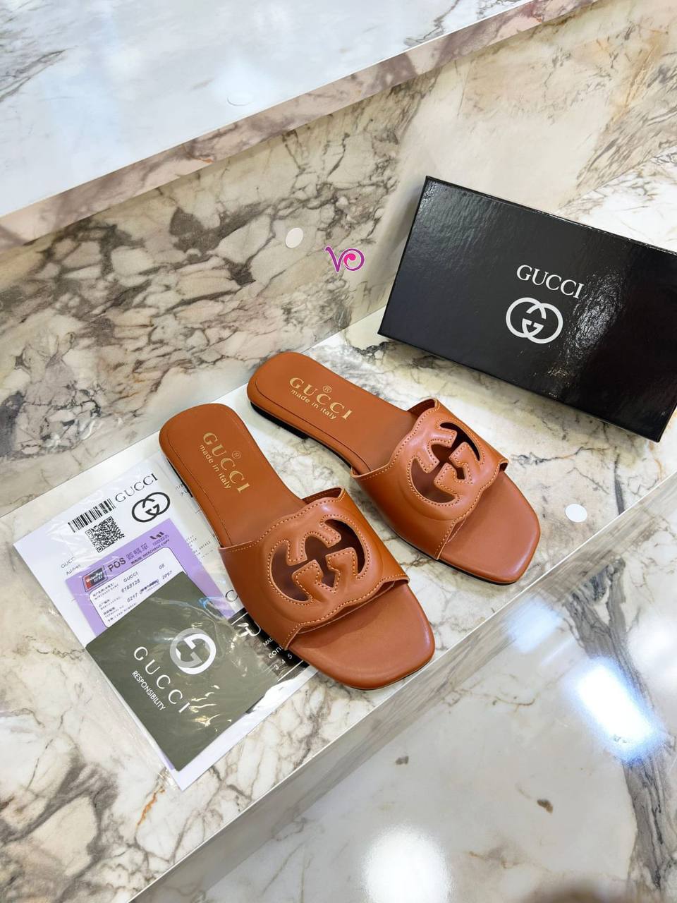 Gucci Interlocking G Slide Sandals Tan