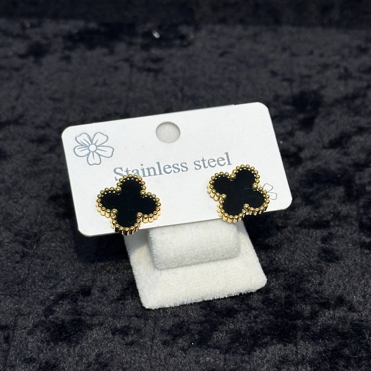 Van Cleef Inspired Clover Black Stud Earrings