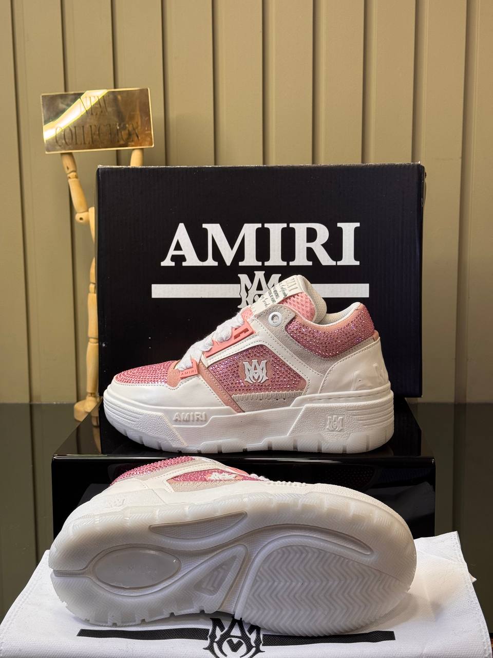 Amiri Crystal Low Top Sneakers White Pink