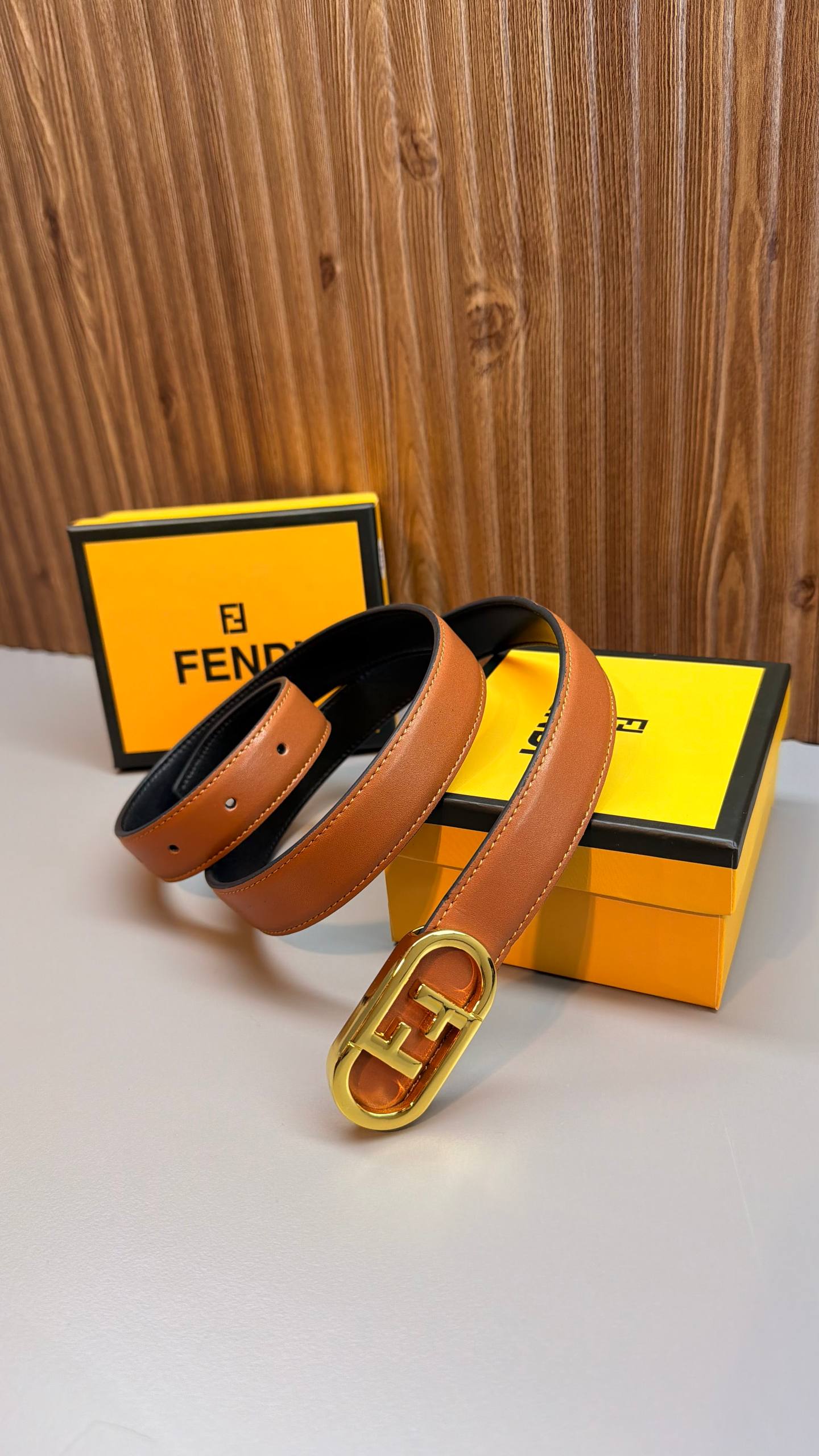 Fendi FF Logo Leather Belt Brown