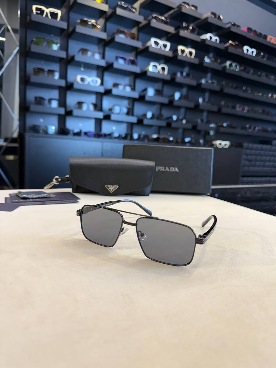 Prada Square Metal Sunglasses Grey Lenses