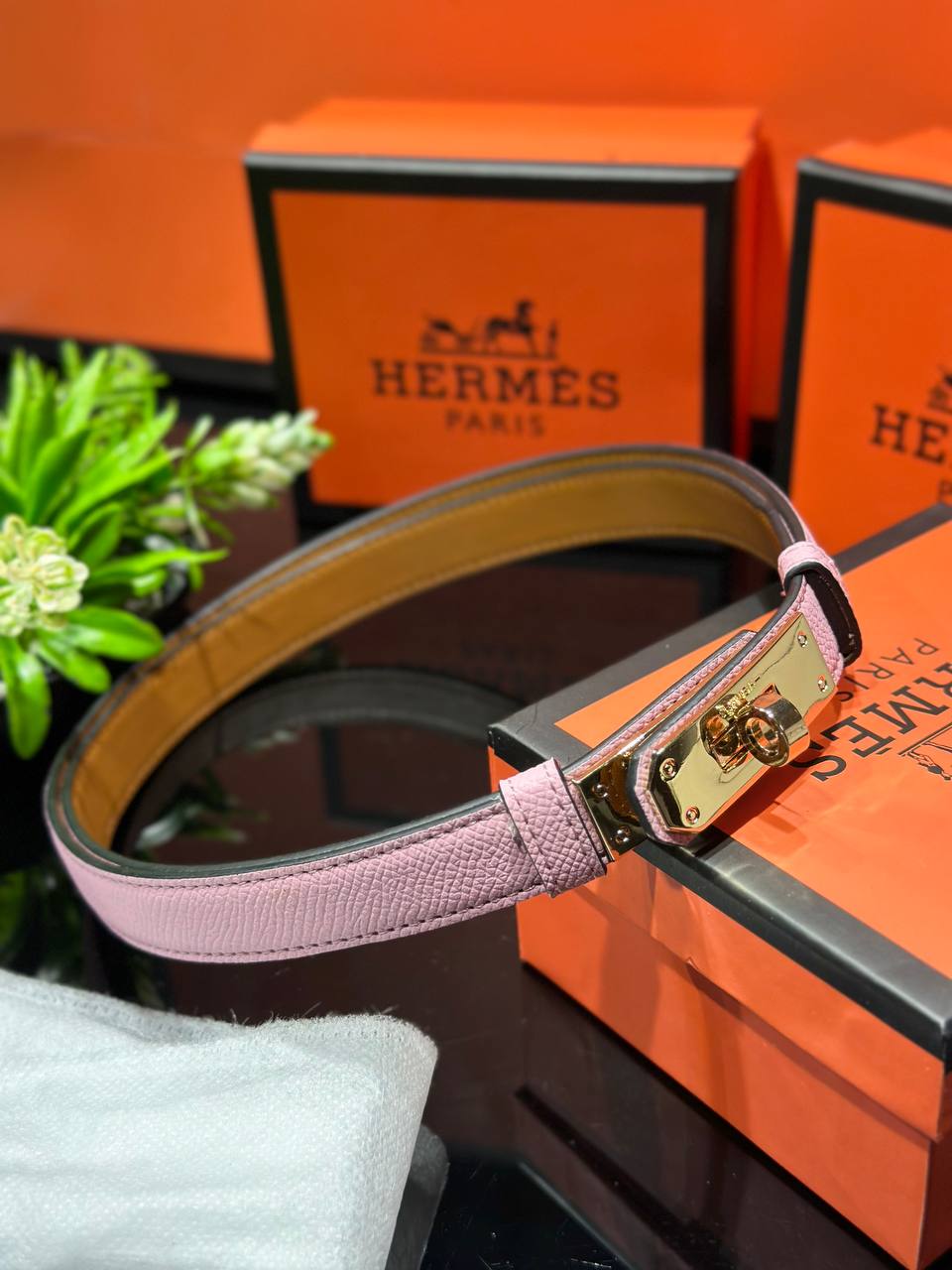 Hermès Kelly Leather Belt Pink