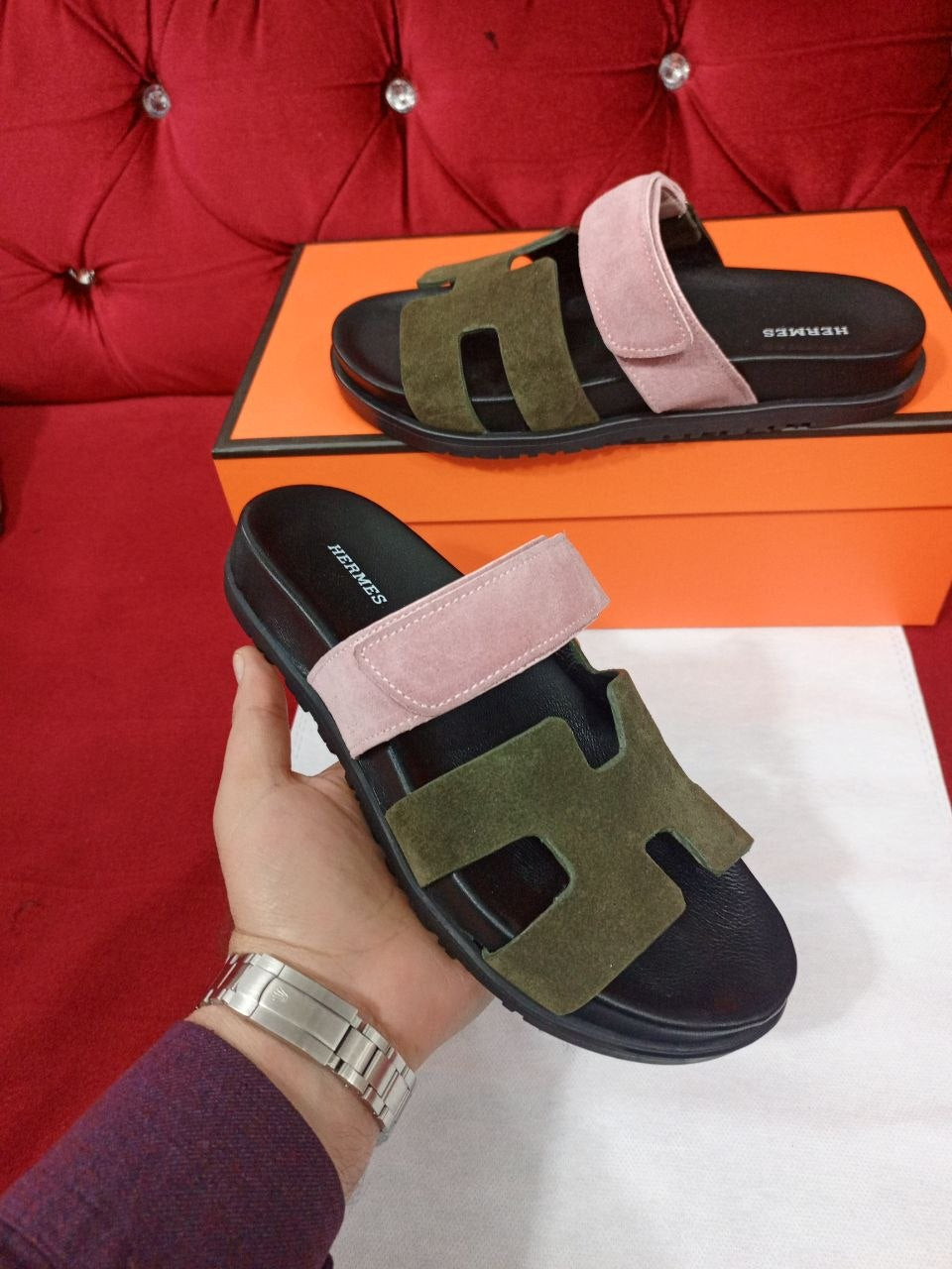 Hermès Chypre Suede Sandals Multicolor