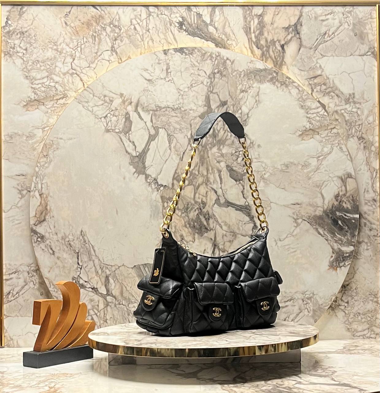 Chanel Multi Pocket Flap Shoulder Bag Black