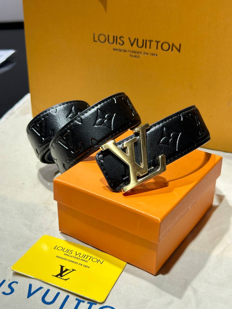 Louis Vuitton LV Initials Monogram Leather Belt Black Gold