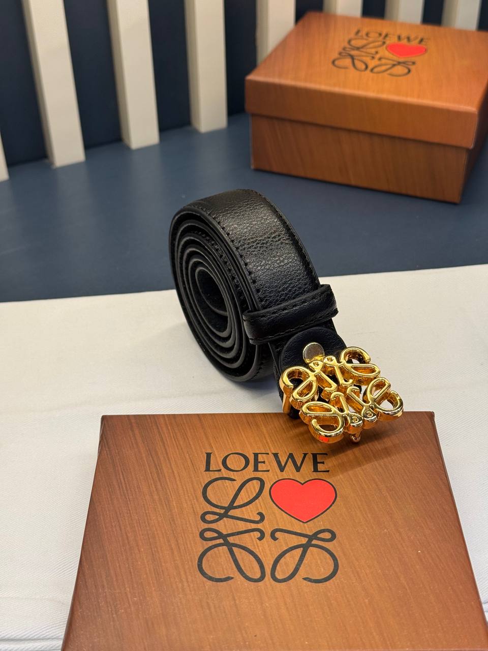 Loewe Anagram Leather Belt Black