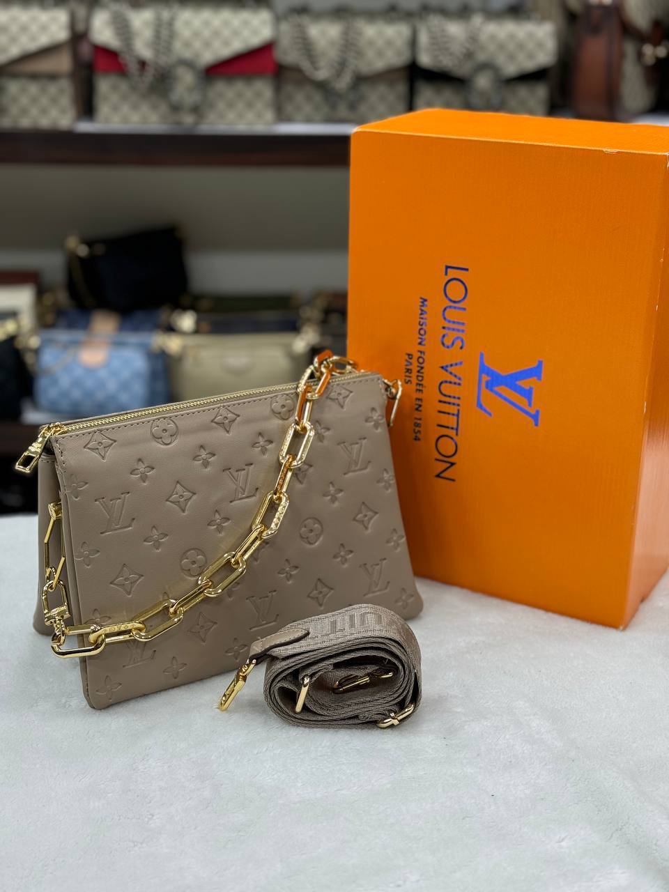 Louis Vuitton Coussin PM Monogram Empreinte Taupe