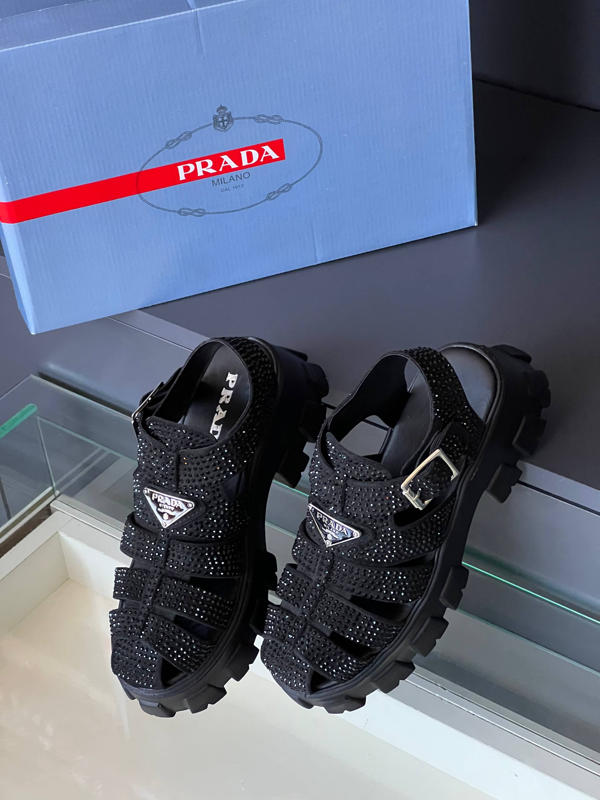 Prada Monolith Crystal Sandals