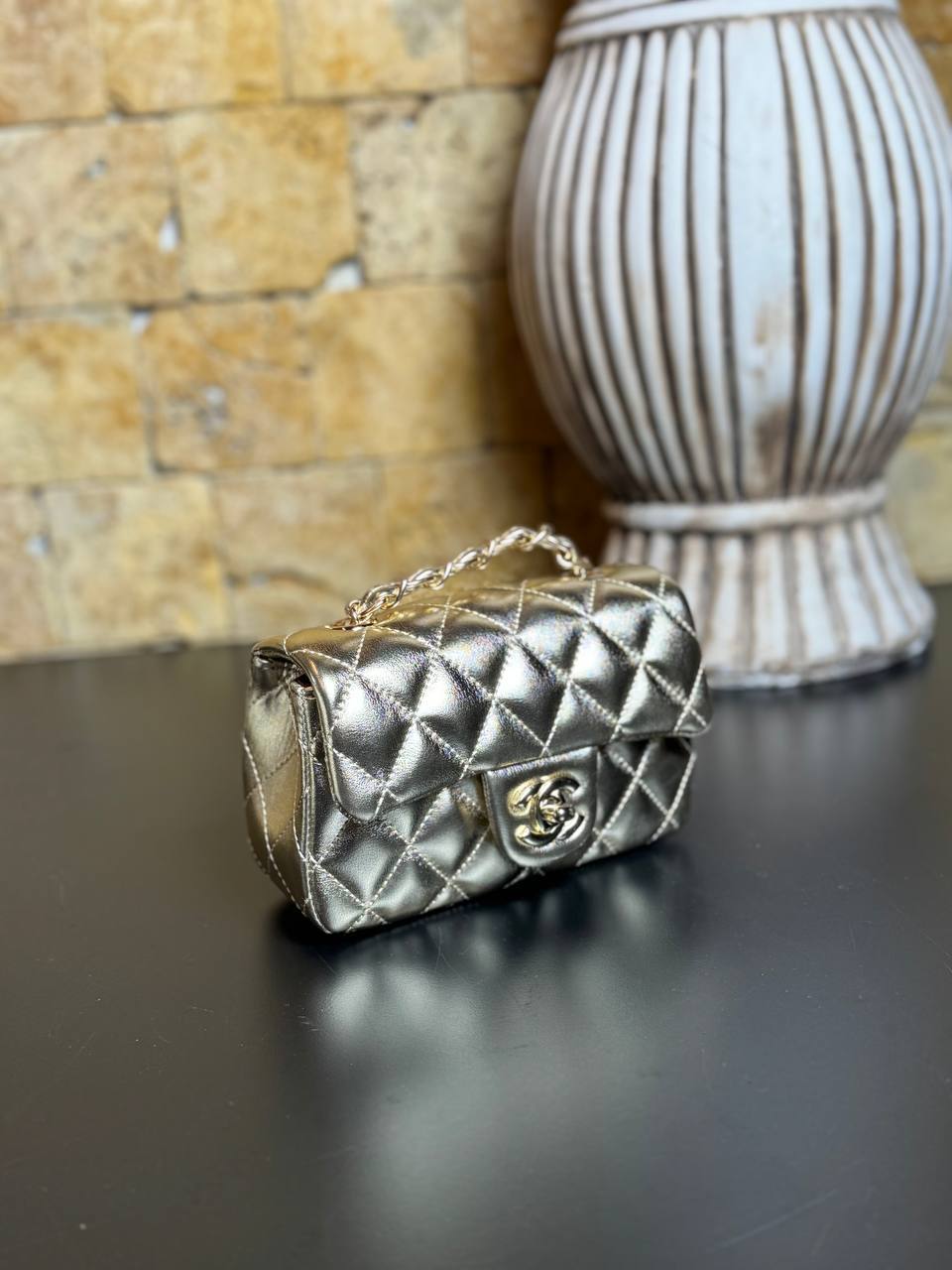 Chanel Mini Quilted CC Chain Shoulder Bag Metallic Gold