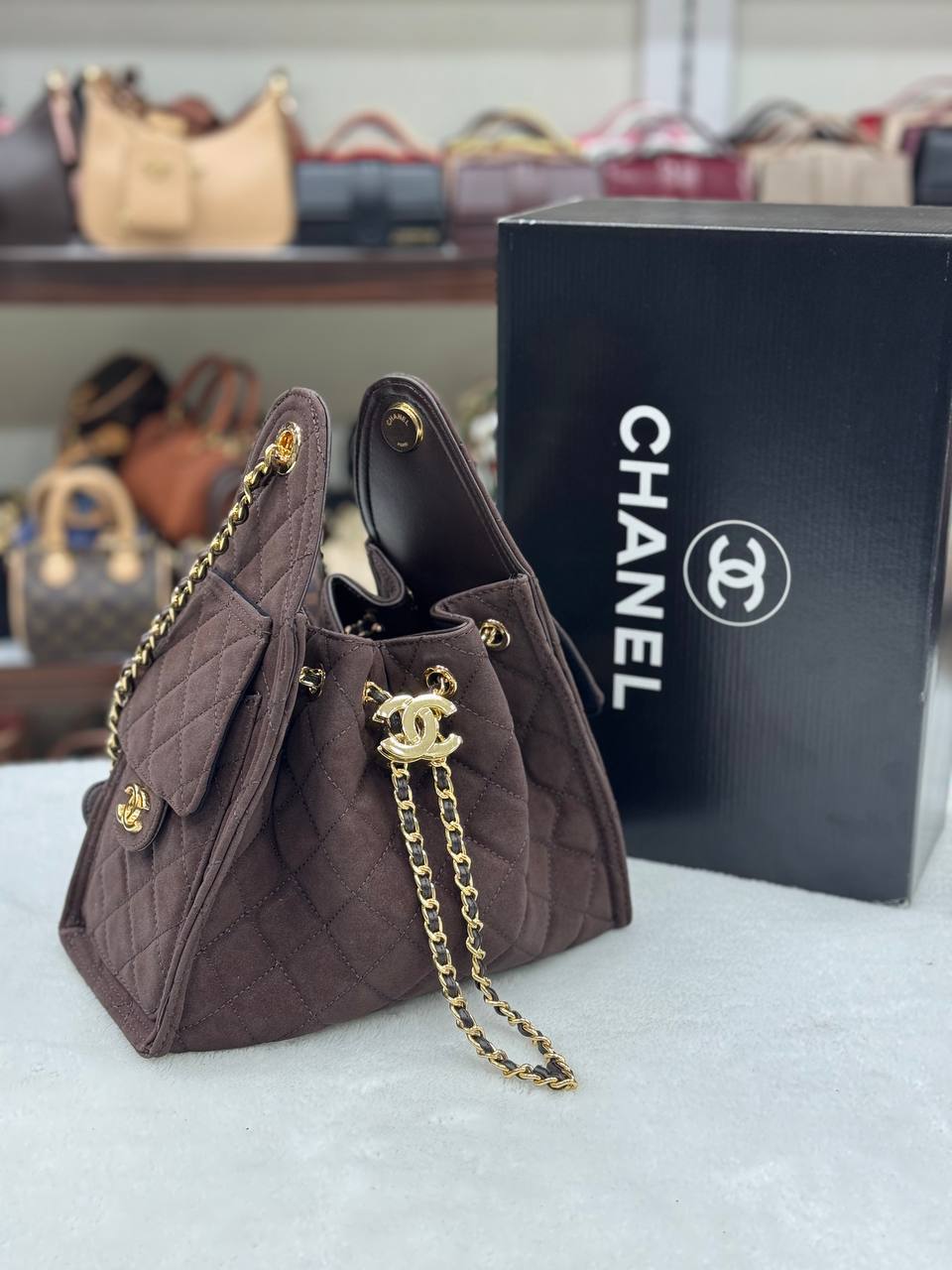 Chanel Gabrielle Suede Bag Brown