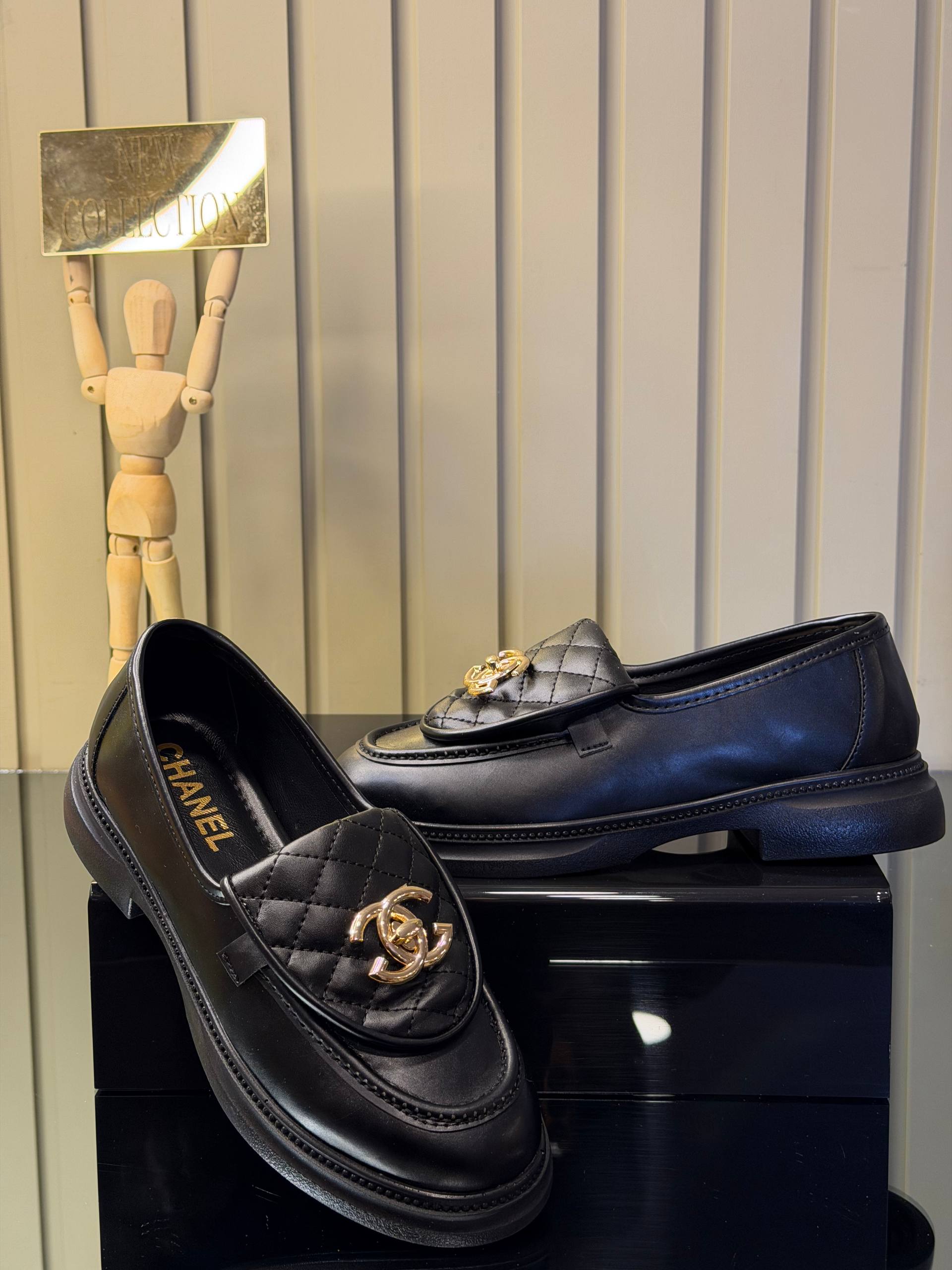 Chanel CC Leather Loafers Black