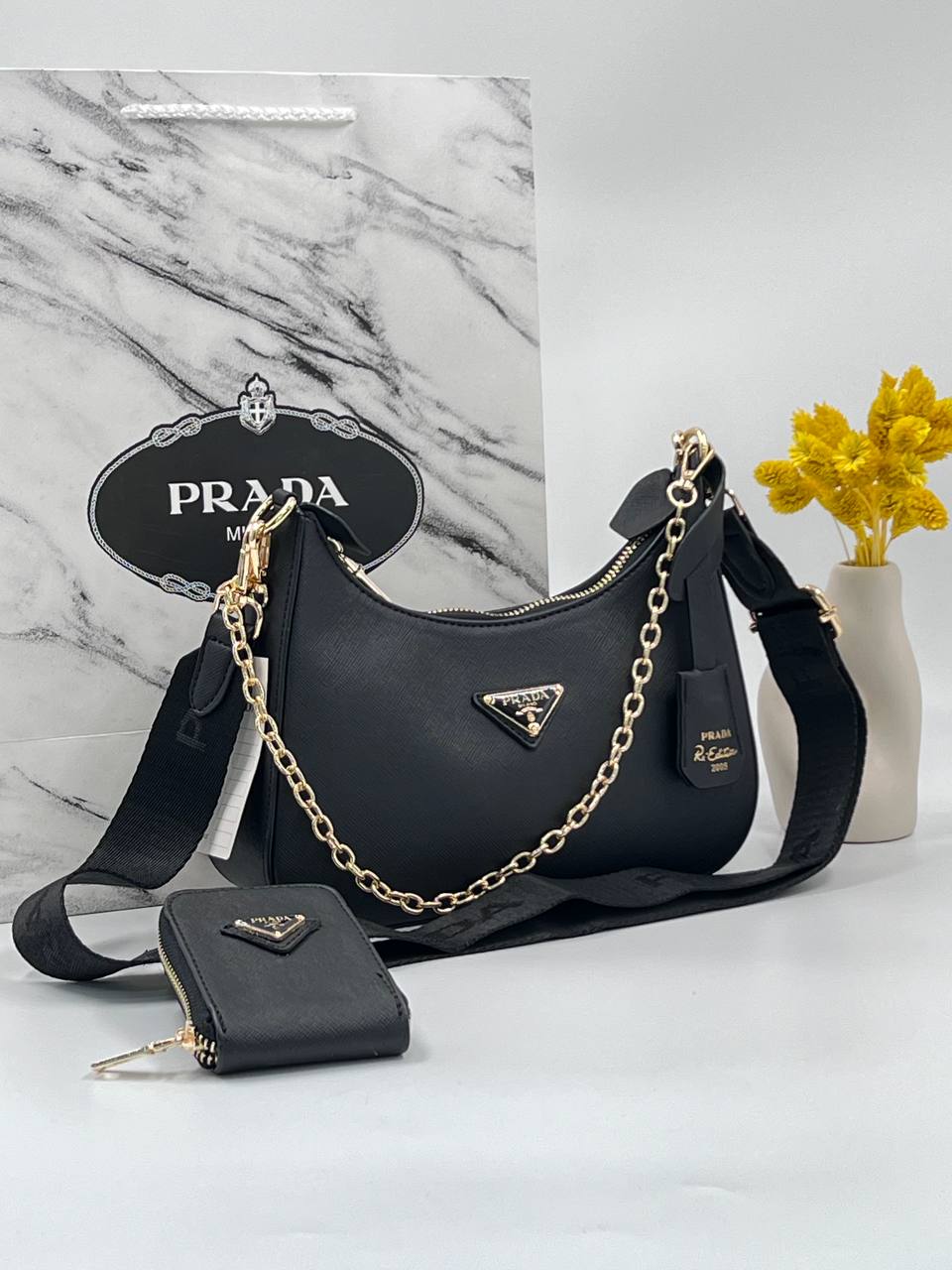 Prada Leather Shoulder Bag Black