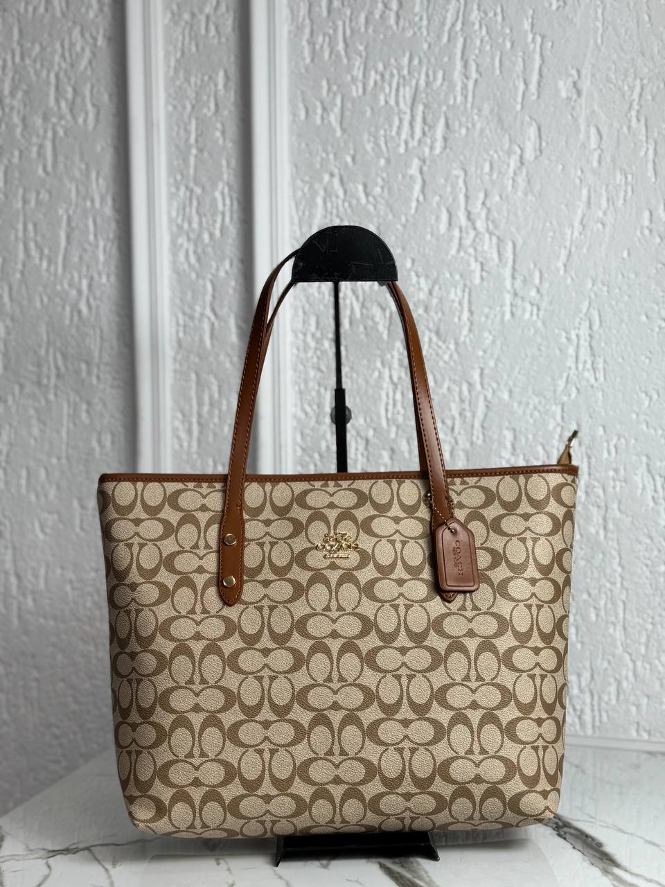Coach City Tote Signature Charcoal Beige