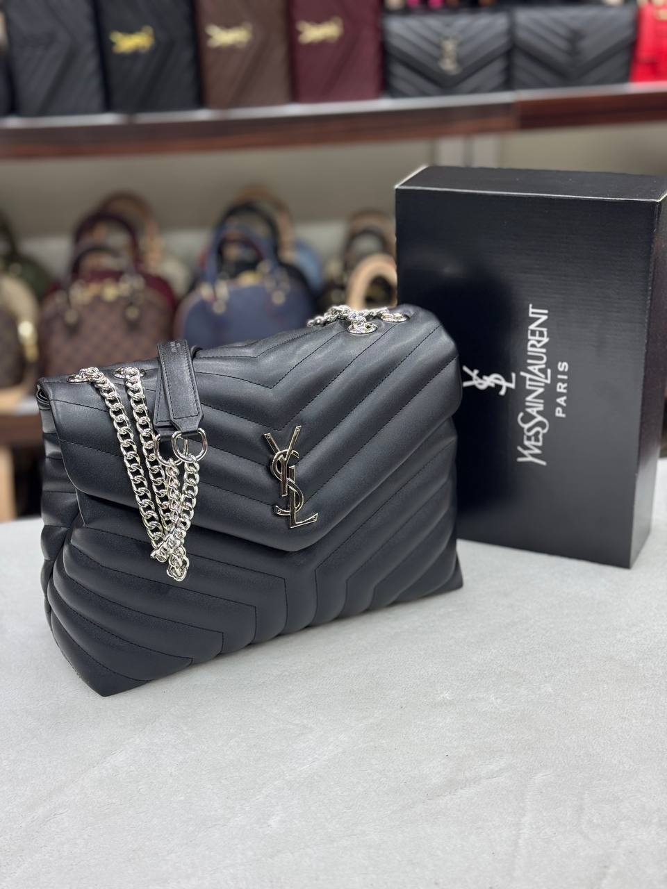 Saint Laurent Loulou Puffer Chain Silver