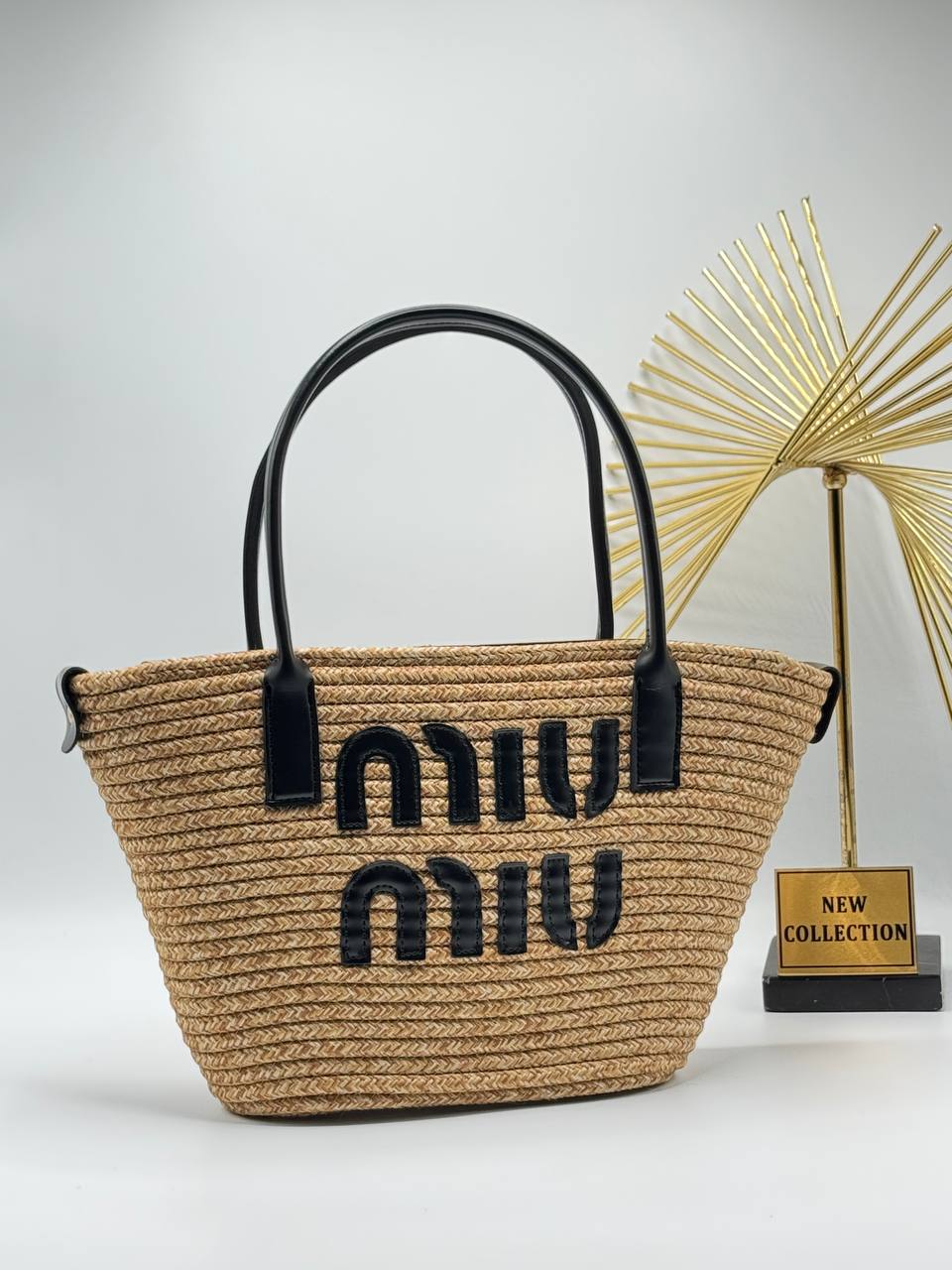 Miu Miu Raffia Logo Tote Bag